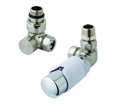 Eastbrook - Radiatorkraan thermostatische met afsluiter in nikkel/wit met haakse aansluiting Eastbrook - Radiatorkraan thermostatische met afsluiter in nikkel/wit met haakse aansluiting